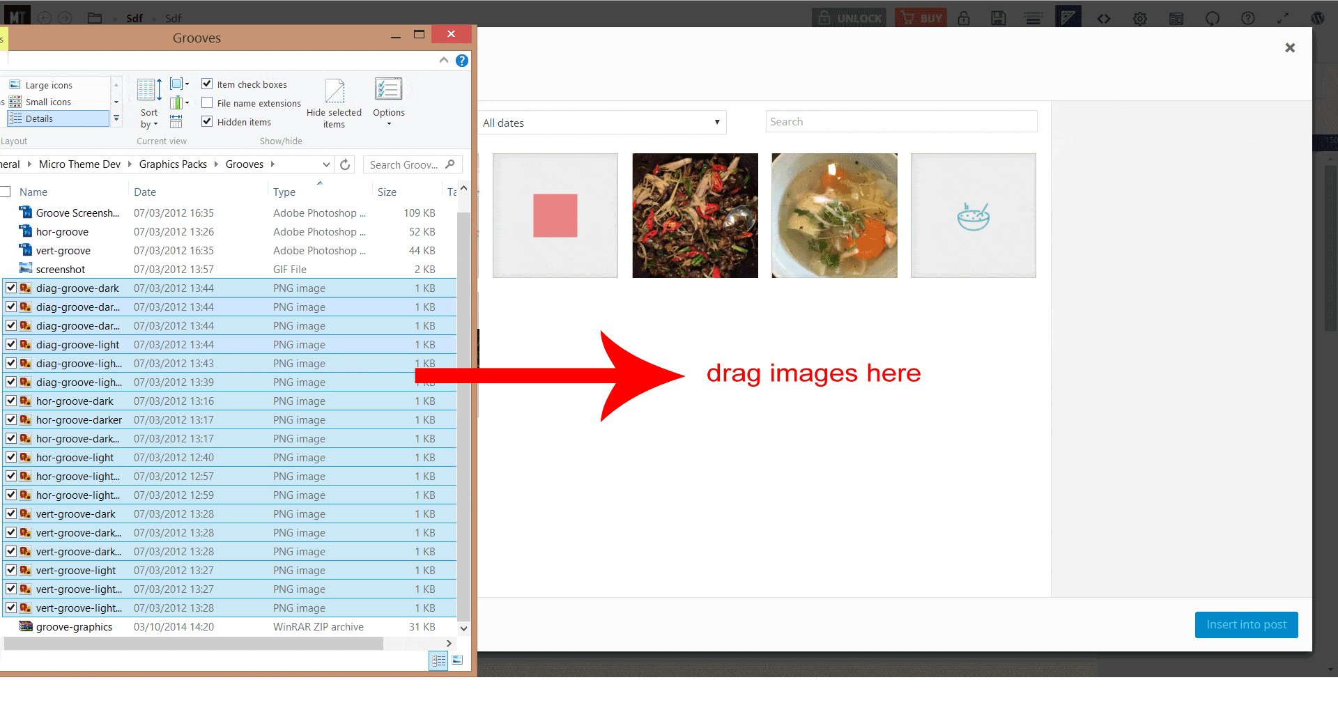 drag images to library