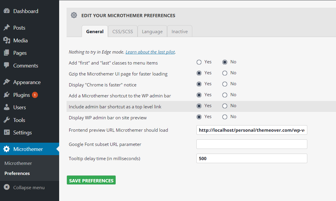 Set Microthemer admin bar shortcut