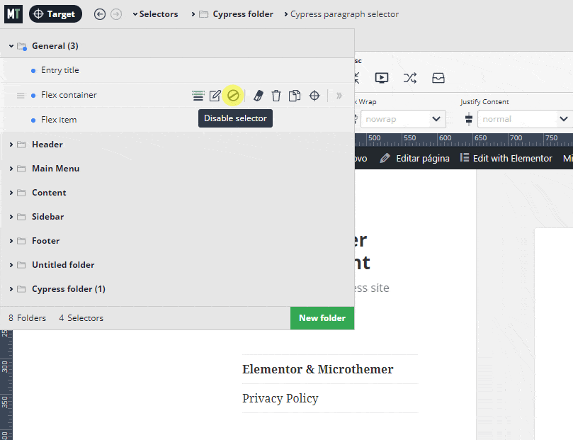 Disable folders or selectors