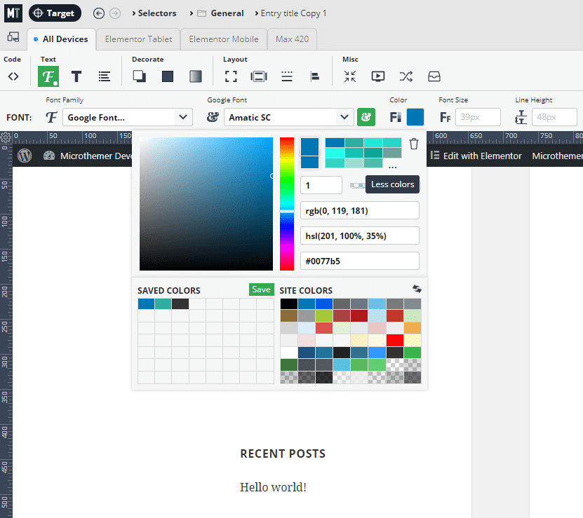 Make use of saved colors in the color picker