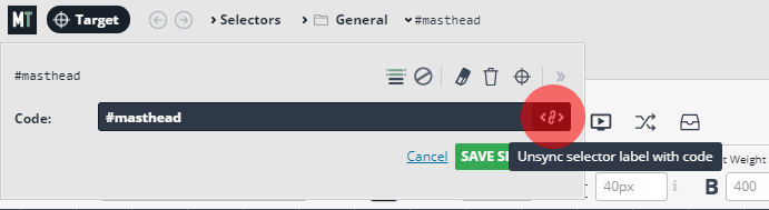 Unsync selector label and code